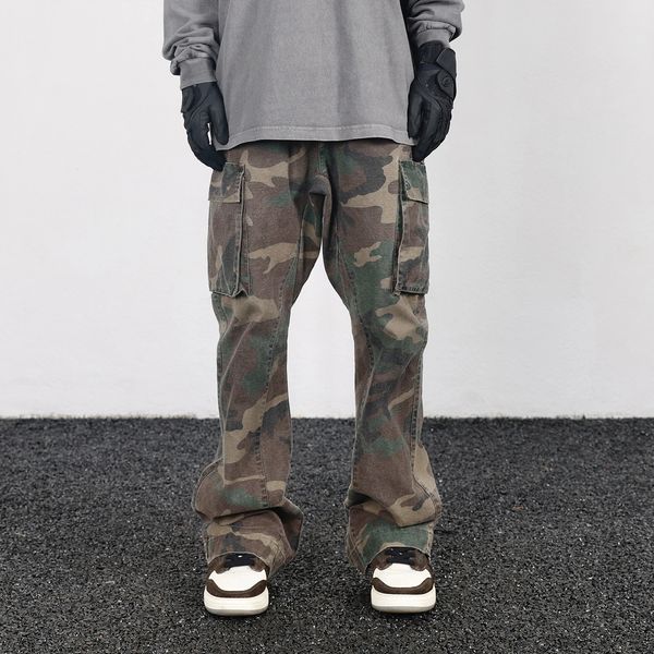 Camouflage Micro Flare Hosen Modische Streetwear Camo Cargo Hosen für Männer Slim Fit Hosen Frauen Baggy Casual Kleidung 240202
