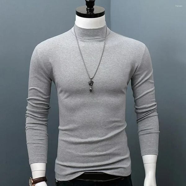 Ternos masculinos a3338 inverno quente masculino mock pescoço básico simples camiseta blusa pulôver manga longa topo masculino outwear fino ajuste estiramento