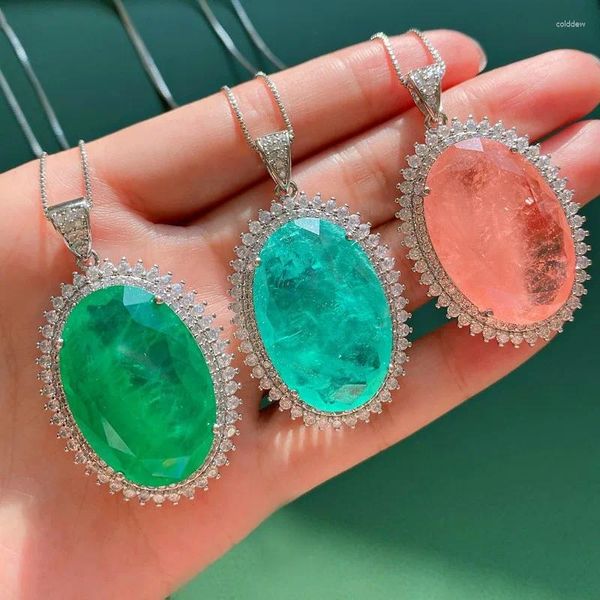 Anhänger Halsketten Smaragd Paraiba Kristall Edelstein Pullover Kette Halskette Damen Schmuck Hochzeitsgeschenk für Gast Kleid Zubehör