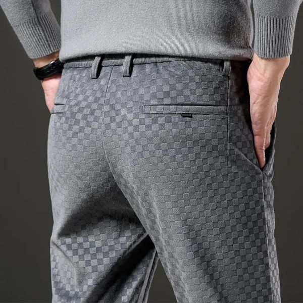 2023 Autunno Pantaloni di Velluto a Coste Fit Dritto Classico Business Casual da Uomo a Vita Alta Flanella di Peso Medio Pantaloni a Righe del Padre 240122