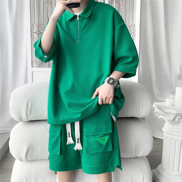 Ropa Hombre Модный вафельный мужской комплект большого размера Свободная повседневная одежда для мужчин Корейский дизайнер Роскошная одежда 5XLM 240202