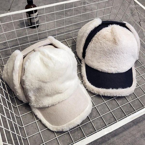 Berretti a sfera Solido Inverno Addensato Cappello di protezione per le orecchie caldo 2024 Cappelli da pilota da neve Uomini e donne Berretto da baseball di lana moda all'aperto