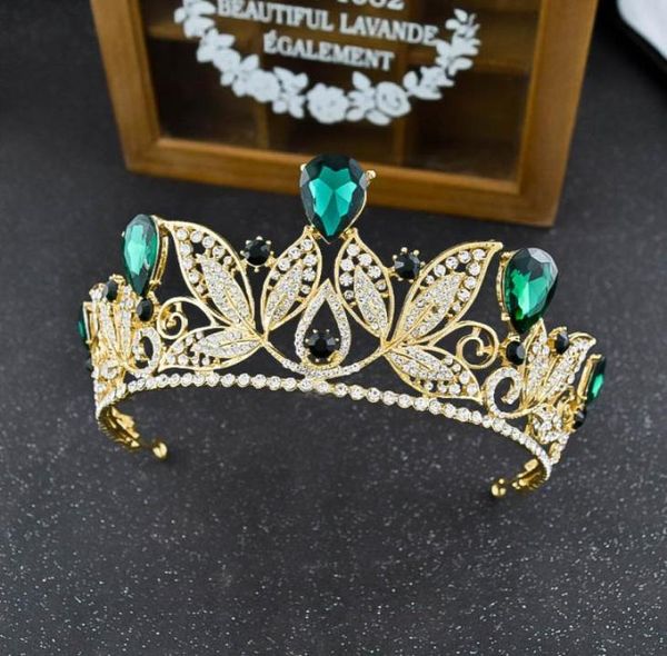 Novo estilo de luxo ouro coroa nupcial com verde azul real vermelho prata cristal casamento tiara vender headpieces acessório cabelo 2163975