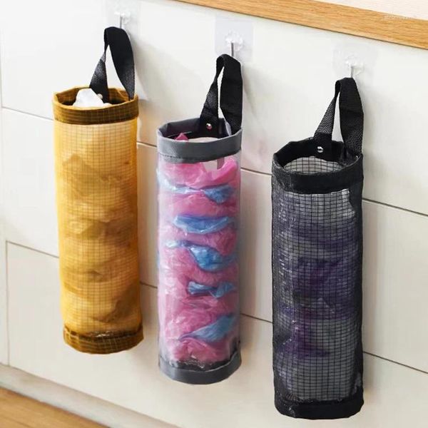 Borse portaoggetti Supporto per sacchetti della spesa senza perforazione Dispenser in plastica per montaggio a parete Appeso cestino per rifiuti Organizzatore da cucina