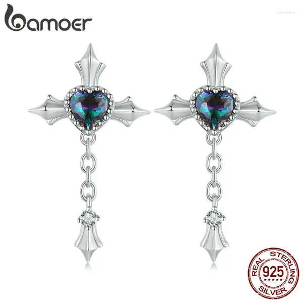 Ohrstecker Bamoer 925 Sterling Silber Retro Kreuz Vintage Kette für Frauen Party Pave Fassung CZ Feinschmuck