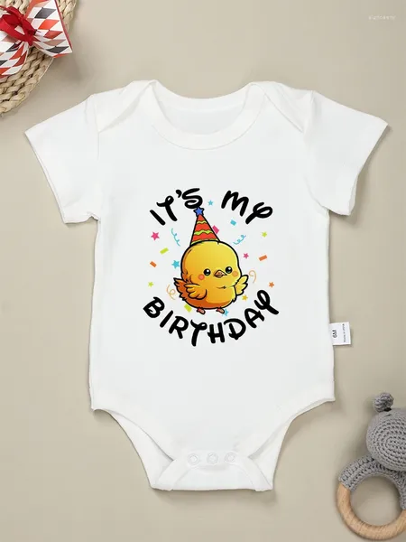 Strampler Nettes Küken Cartoon Baby Mädchen Kleidung 1 Jahr Geburtstag Party Mode Infant Junge Body Baumwolle Atmungsaktive Sommer Ropa De bebe