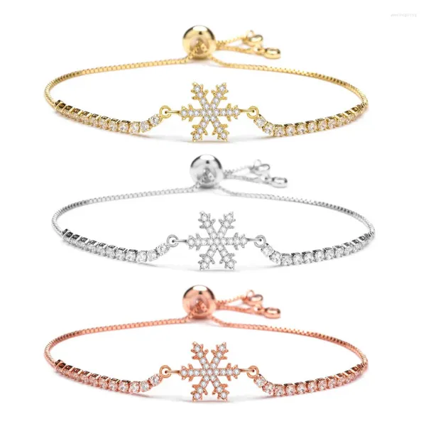 Braccialetti con ciondoli Pietre di zirconi cubici Bracciale con fiocchi di neve naturali carini Donna Catena bianca con zirconi CZ Gioielli regolabili con fiocchi di neve