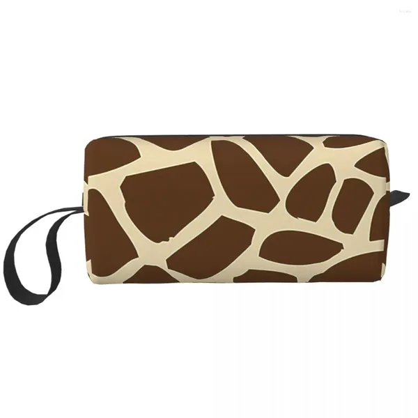 Sacos cosméticos padrão de pele de girafa grande saco de maquiagem bolsa de beleza viagem animal local portátil higiênico para unisex