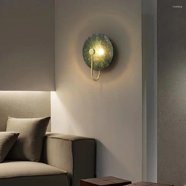 Wandleuchte Modern Round Moon Indoor Kupfer Marmor Nachttischlampe Luxus Wohnzimmer Hintergrund Gang Treppe Garderobe LED