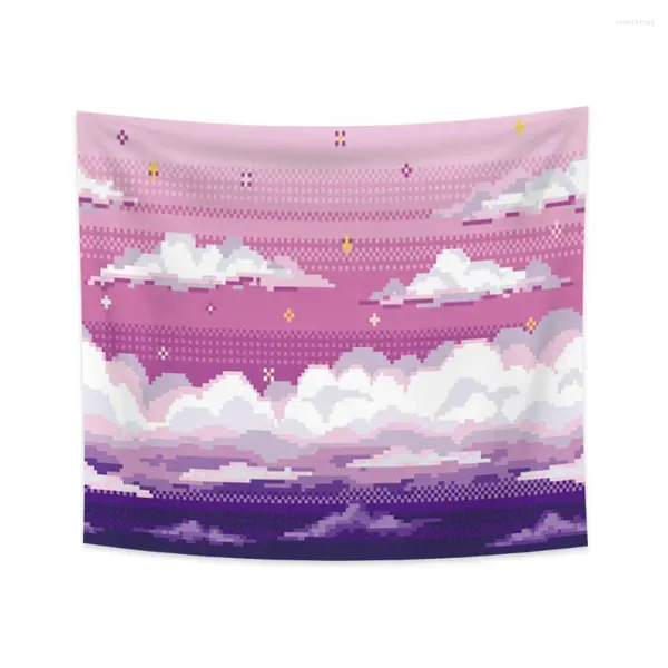 Tapeçarias céu nublado tapeçaria parede pendurado rosa roxo nuvens selvagem cenário arte natureza paisagem para meninas decoração do quarto