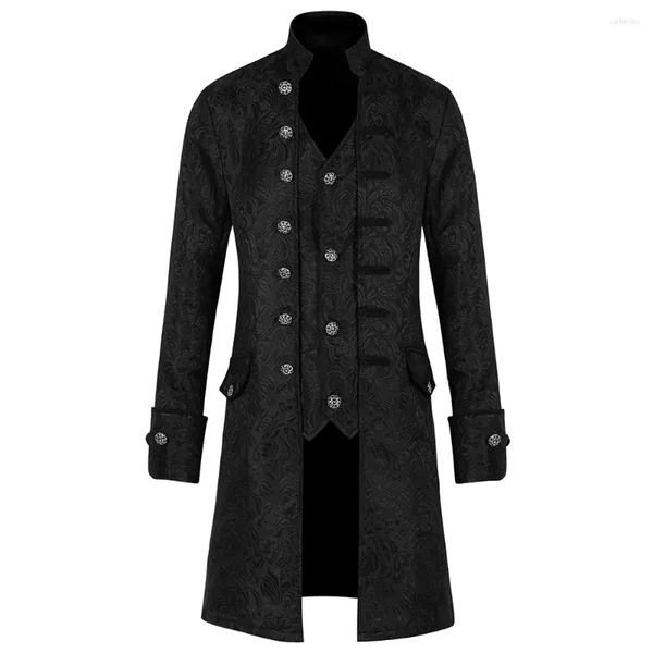 Jaquetas masculinas vintage vitoriano elegante gótico steampunk jaqueta manga longa trench coat traje medieval bordado