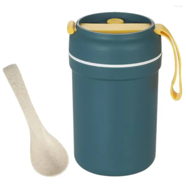 Geschirr-Sets, isoliertes Glas, Suppenflasche, Vakuum-Thermo-Bento-Behälter mit Löffel, Blau