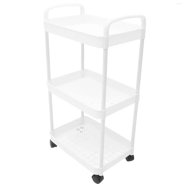 Küchenaufbewahrung, Metall-Organizer, Heim- und Badezimmer-Universalrad, dreilagiges Trolley-Rack, weiß