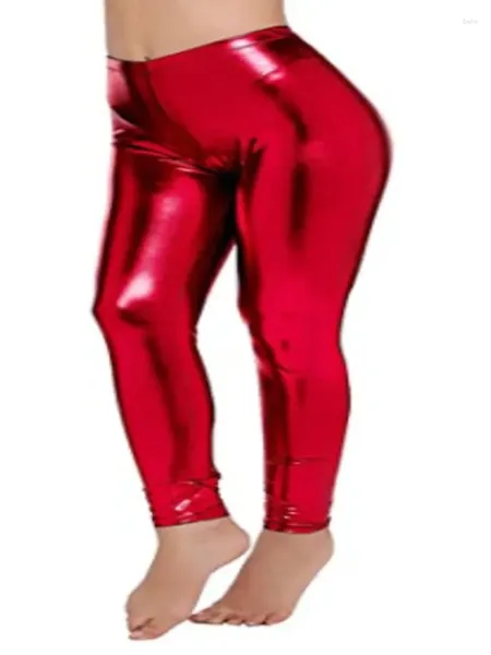 Damenhose Wet Shiny Metal Leggings Liquid Waist Stretch