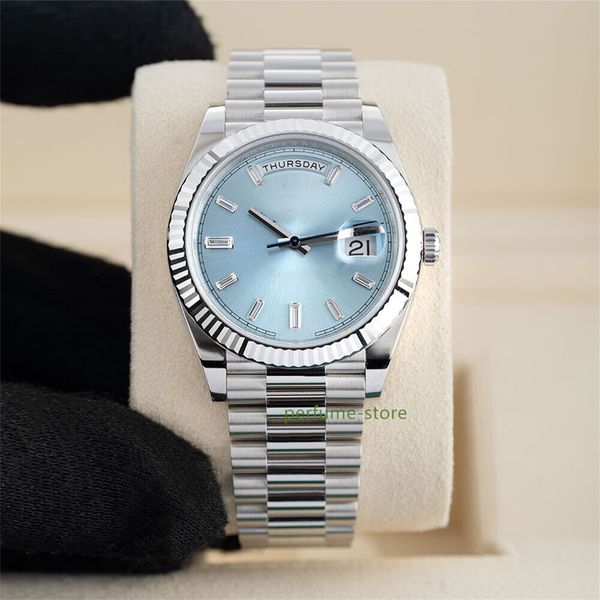 Orologio di lusso mondiale di marca Migliore versione 40MM Blue Diamond Baguette Index Quadrante automatico ETA Cal.2824 orologio 2 anni di garanzia OROLOGI DA UOMO