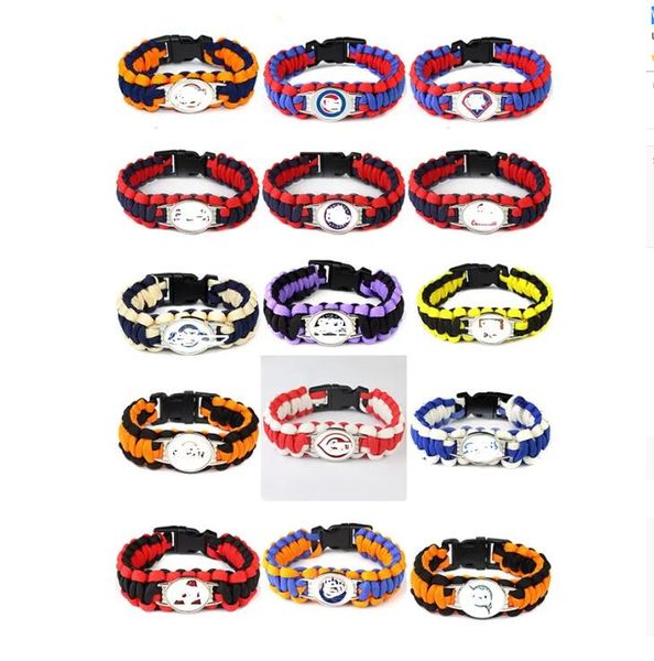 Gioielli Braccialetti con ciondoli America football basket baseball teem braccialetto di paracord Impulso intrecciato Campeggio all'aperto Salvataggio Ombrello con logo personalizzato