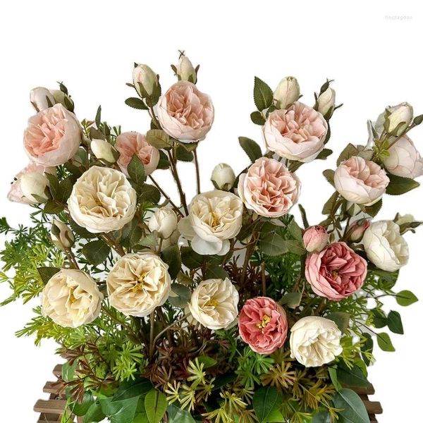 Dekorative Blumen Blumensträuße Gefälschte Rosen Künstliche Seide Masse Für Vase Vintage Hochzeit Zuhause Boho Braut Brautjungfer Realistische Pa
