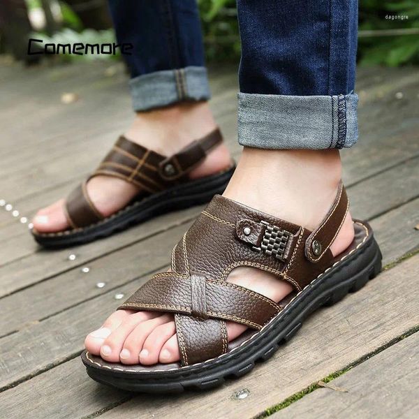 Sandalen Luxus rutschfeste Ledersandale Weiche Hausschuhe Zapatos Flach für Herren Freizeitschuhe Alias Herren Strand 2024 Sommer