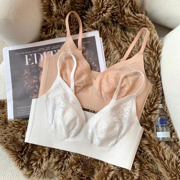 Reggiseni Intimo per coppe per orecchie di coniglio Seni grandi per donna Mostra piccoli e micro raccolti in pizzo anti-cedimento Nessun anello in acciaio Reggiseno confortevole