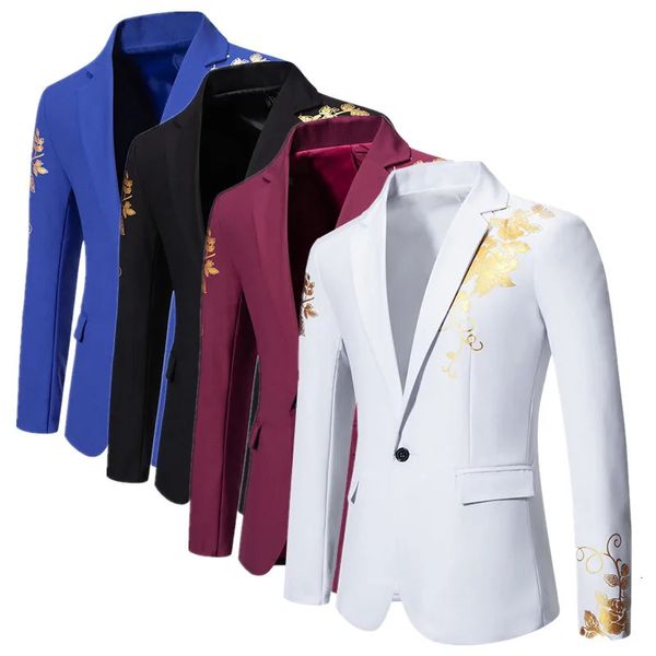 Homens de negócios terno social jaqueta preto branco azul real moda masculina casamento baile festa rosa impresso blazers casacos 240201