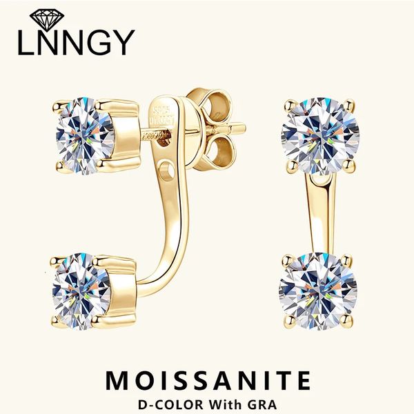 Lnngy original 925 brincos de prata esterlina frente traseira dupla face 5mm brinco para mulher 2 em 1 jóias perfuradas 240131