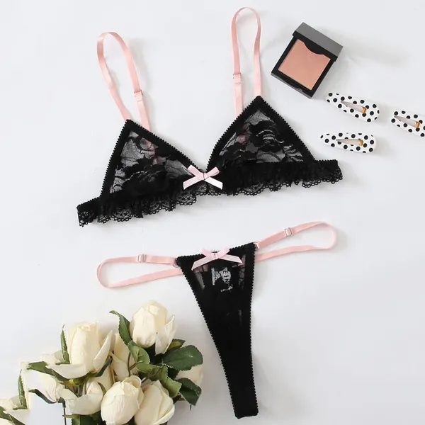 Sutiãs conjuntos femininos rendas sexy contraste suspender lingerie duas peças roupa interior corpo moldar terno dividido para mulheres impertinentes