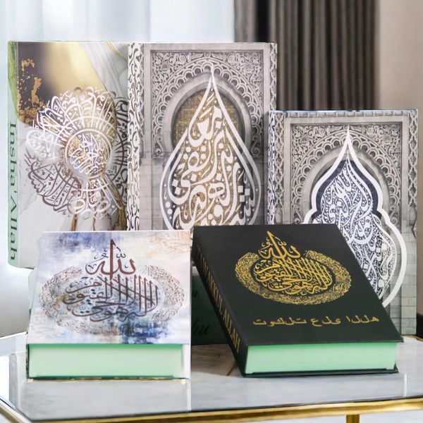 Schwarz-weiße islamische Kaaba-Moschee, Beige, künstliche dekorative Buch-Aufbewahrungsbox, muslimische gefälschte Bücher, Wohnzimmer-Couchtisch-Dekoration 240131