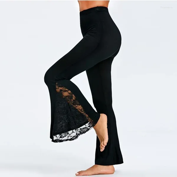 Frauen Hosen Breite Bein Leggings Lose Sexy 2024 Schwarz Mode Frauen Hohe Taille Spitze Stretch Elastische Hose Ausgestelltes