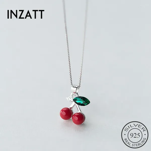 Pingentes inzatrendy real 925 prata esterlina pingente colar verde cristal vermelho cereja caixa de metal corrente para presente feminino