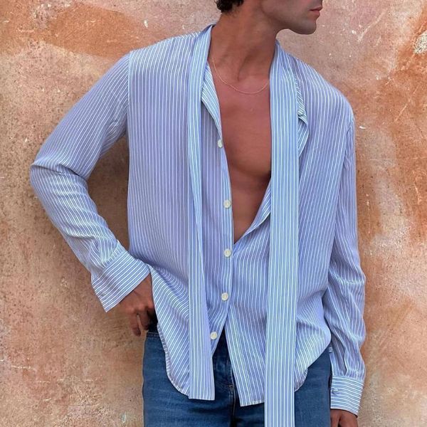 Camicie casual da uomo Camicia da uomo a nastro sottile sexy a maniche lunghe Autunno senza genere Moda giovanile francese traspirante Top a righe retrò unisex