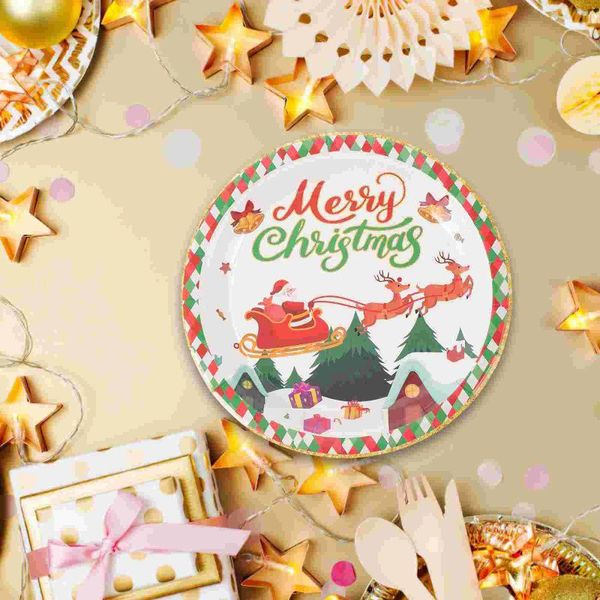 Louça descartável 1 conjunto de kit de talheres de festa de Natal, placa de papel, copos, guardanapos, decorações de suprimentos