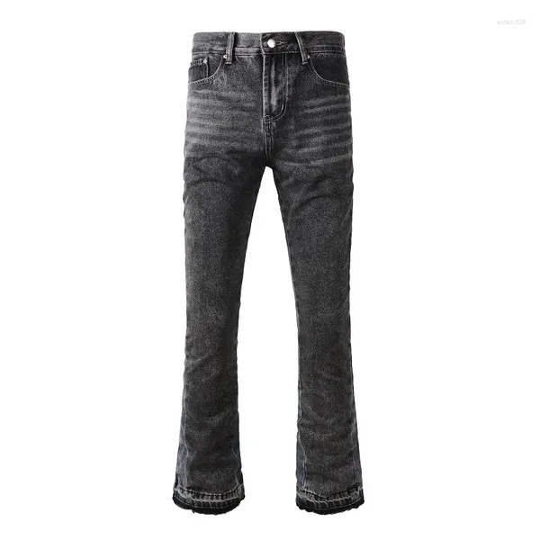 Jeans masculinos chegadas cinza preto flare s emendado flared empilhado estilo de moda americano e ue adolescentes streetwear