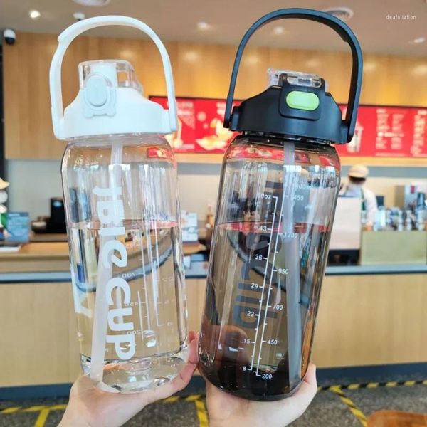 Wasserflaschen Strohhalme Gerade Getränk Doppeltasse Flasche Saugmund Fitness Sport Wasserkocher Große Kapazität Transparent mit