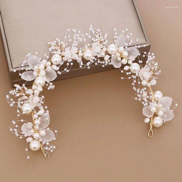 Fermagli per capelli Eleganti accessori da sposa da sposa Perla di cristallo Morbida catena Fascia per capelli Fiore Ragazza Nastro Copricapo Gioielli