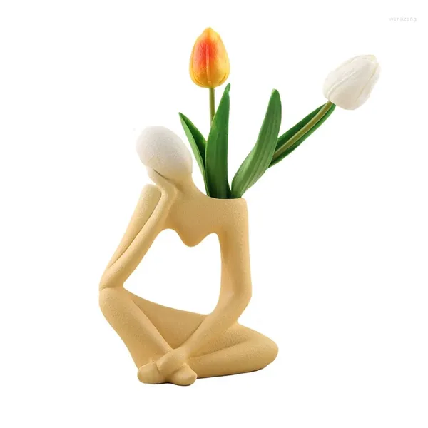 Vasi 2024 Forma unica del corpo umano Creativo Decorazioni per la casa Vaso di fiori in ceramica bianco giallo rosso