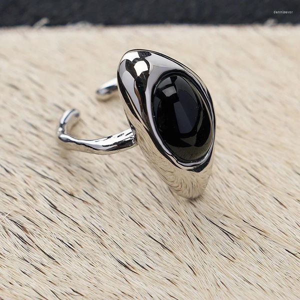 Cluster Ringe 925 Silber Offener Fingerring Schwarzer Stein Unregelmäßig Punk Geometrisch Stapelbar Für Frauen Mädchen Schmuck Geschenk Dropship Großhandel