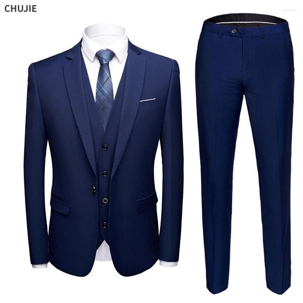 Ternos masculinos de casamento 2 peças terno 3 conjunto blazers completo luxo casaco calças design mais recente colete negócios 2024 fino ajuste jaqueta calças