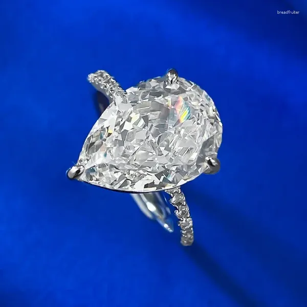 Cluster-Ringe, handgefertigt, Birnenschliff, 6 Karat Moissanit-Diamantring, echtes 925er-Sterlingsilber, Party-Hochzeitsband für Frauen, Verlobungsschmuck
