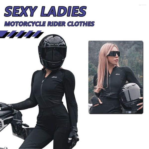 Vestuário de motocicleta Roupas de proteção femininas Sexy Racing Tops Anti-Queda Calças pretas Proteção conjunta