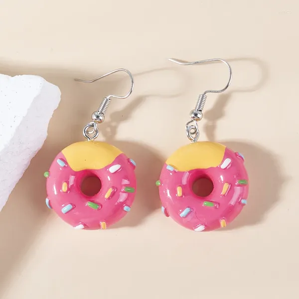 Baumelnde Ohrringe YEYULIN 1 Paar farbiger 3D-Donut-Lebensmitteltropfen für Frauen-Kind-Geschenk Mode lustiger Kawaii-Kuchen-Charm-Schmuck