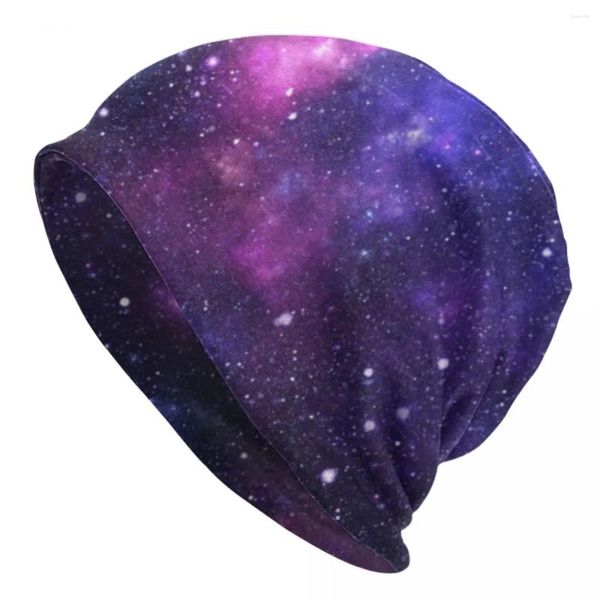 Berets roxo galáxia bonnet chapéus espaço exterior nebulosa estrelas chapéu de malha masculino unisex legal quente macio gorro outono hippie gráfico bonés