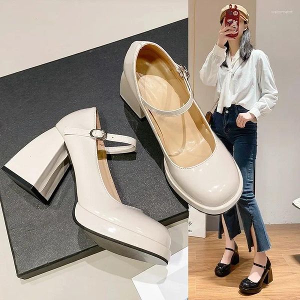 Kleid Schuhe High Heels Frauen 2024 Trend Chunky Plattform Elegante Party Koreanische Weiß Die Glänzende Mode