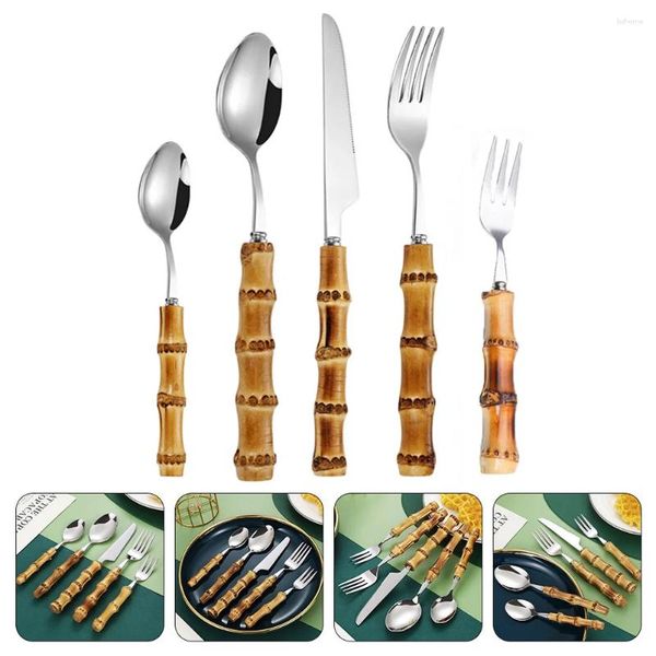 Set di posate Set di posate in bambù per posate Kit per la casa Elementi essenziali per la cucina unici Stoviglie occidentali