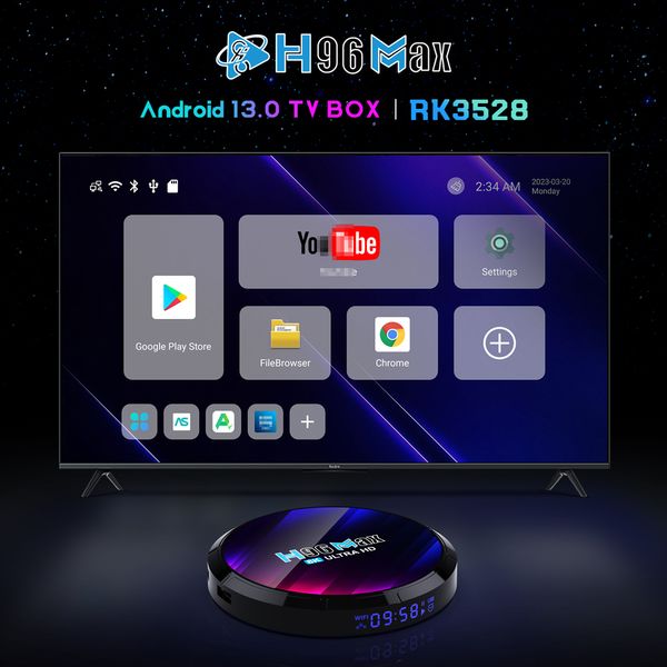 H96 MAX RK3528 Android 13,0 четырехъядерный процессор Wi-Fi6 8K 100M LAN двойной Wi-Fi 2,4G 5G BT5.0 2 ГБ 4 ГБ 16 ГБ 32 ГБ 64 ГБ Smart TV Box