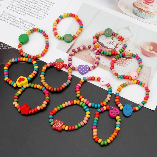 Braccialetti con ciondoli Semplici bambine 12 pezzi Gioielli elasticizzati impilabili in legno colorato Regali per le donne