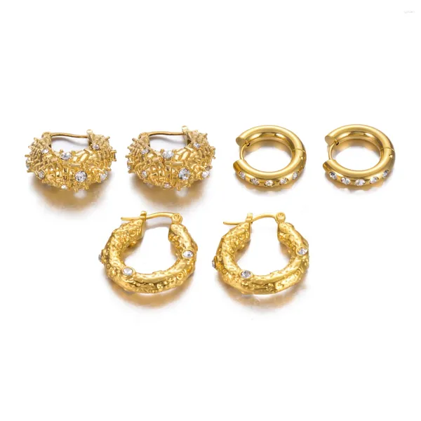 Brincos de argola requintados 18k banhados a ouro aço inoxidável micro-incrustado strass para mulheres não manchar joias com pingente de orelha robusta
