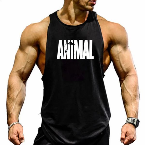 Camisa de algodão sem mangas masculina, animal, musculação, treino, regata, musculação, fitness, academia, caveira, besta, colete 240119