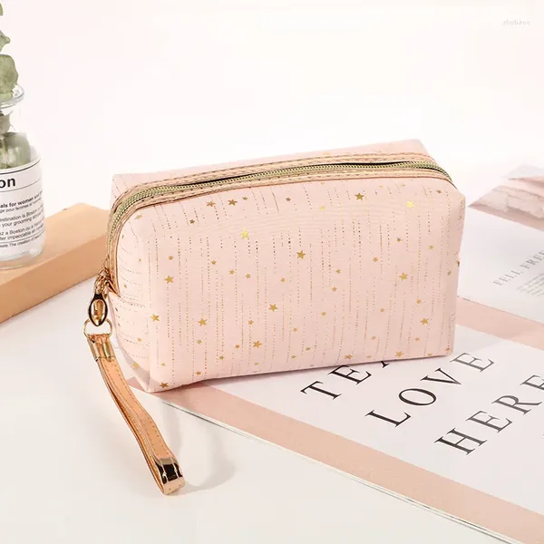 Borse per cosmetici Borsa per trucchi personalizzata con motivo a stelle Borsa da viaggio in poliestere Borsa da toilette per donna Resistente all'acqua portatile