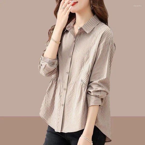 Frauen Blusen Shirts 2024 Frühling Herbst Mode Gestreiften Kpop Alte Geld Stil Chic Bluse Frau Kleidung Top Dame Kleidung y2k