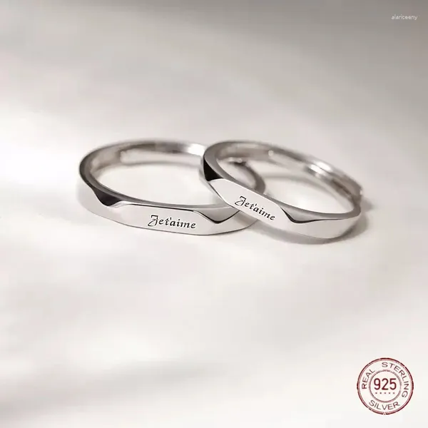 Anéis de cluster 925 prata esterlina francês eu te amo para mulheres homens acessório exclusivo casal anel de noivado ajustável moda jóias